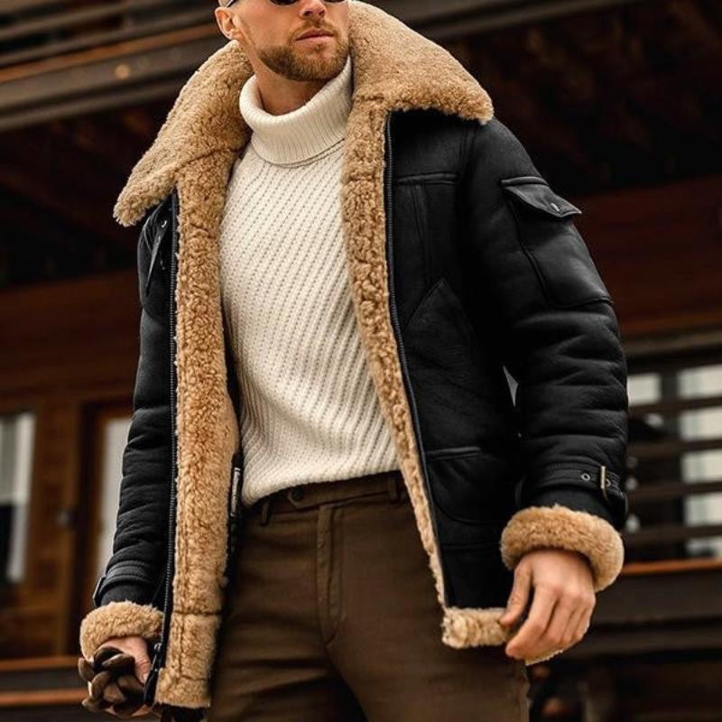 Winter Lambswool Warm Lapel Multi-pocket Thick Coat - DUVAL