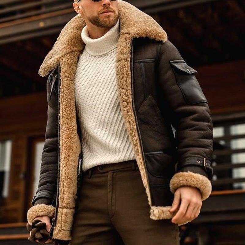 Winter Lambswool Warm Lapel Multi-pocket Thick Coat - DUVAL