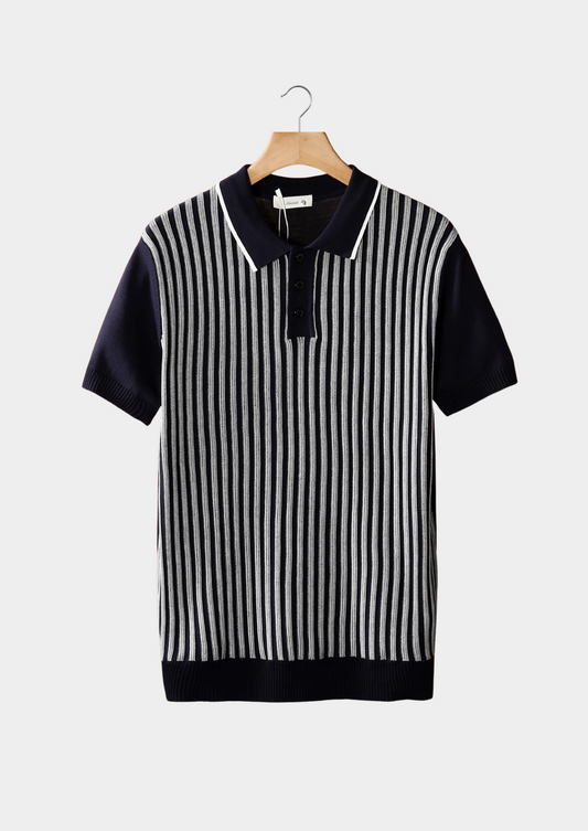 Navy Vertical Striped Polo