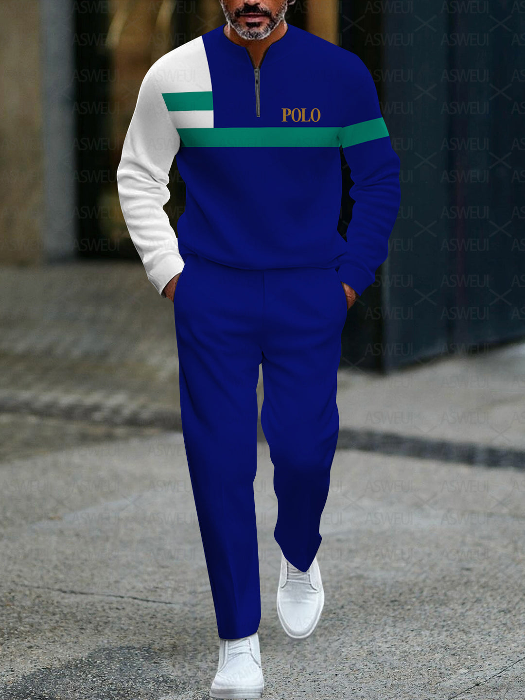 Zipper Long Sleeve Long Pants Two-Piece Set - DUVAL