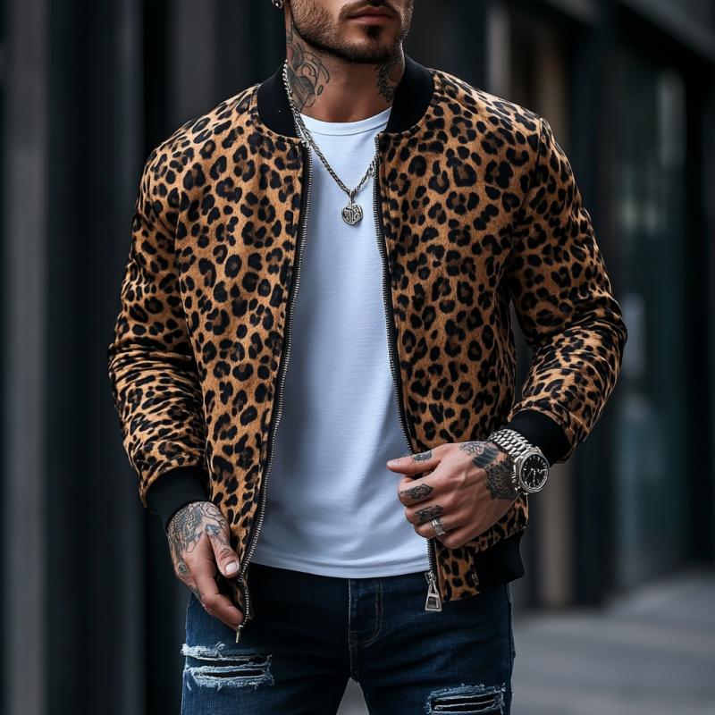 Men's Basics Leopard Print Bomber Jacket