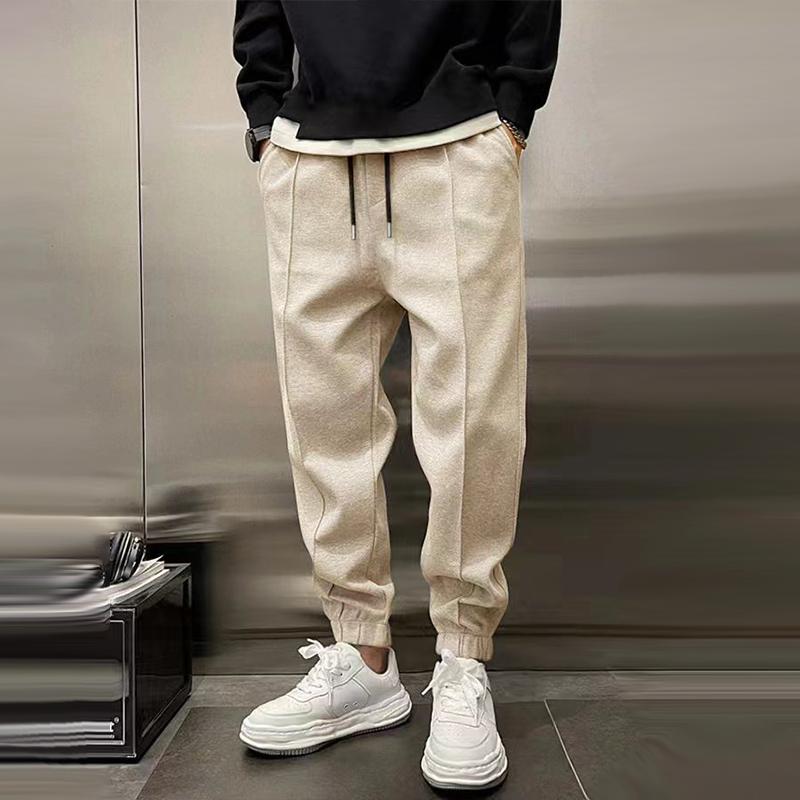 men's-solid-plush-loose-elastic-waist-casual-sports-pants