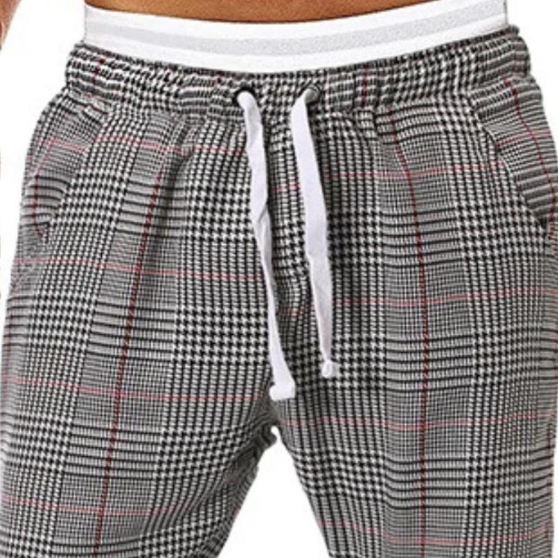 Retro Casual Plaid Print Drawstring Sports Pants