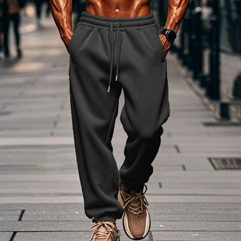 men's-solid-color-elastic-waist-loose-sports-pants