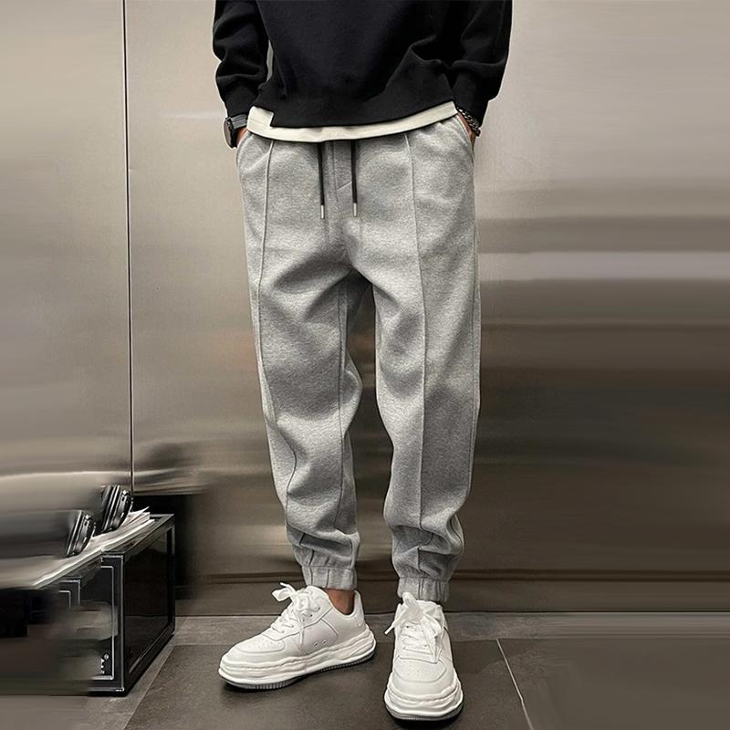 men's-solid-plush-loose-elastic-waist-casual-sports-pants