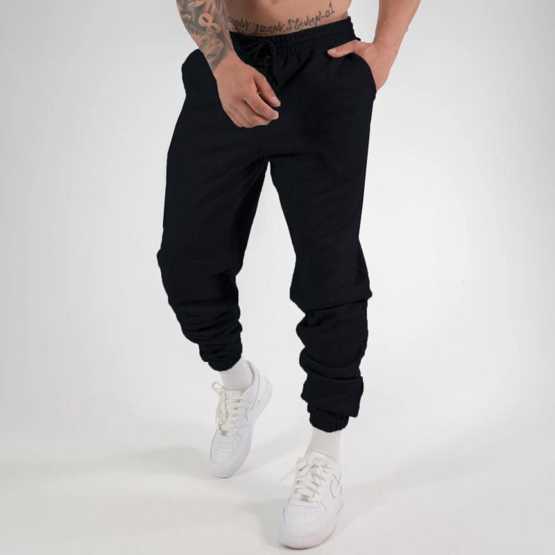 men's-solid-color-elastic-waist-casual-sports-pants