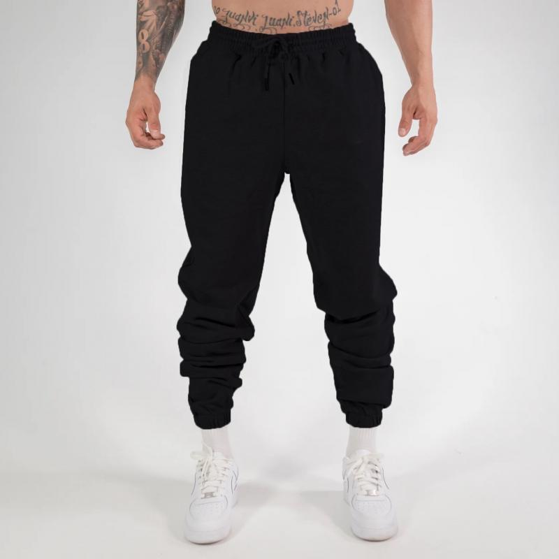 men's-solid-color-elastic-waist-casual-sports-pants