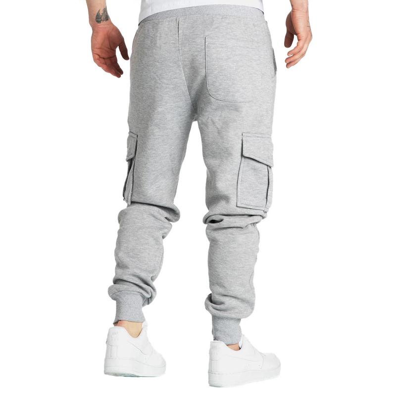 men's-solid-fleece-multi-pocket-elastic-waist-sports-trousers