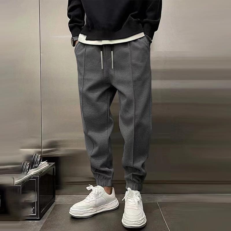 men's-solid-plush-loose-elastic-waist-casual-sports-pants