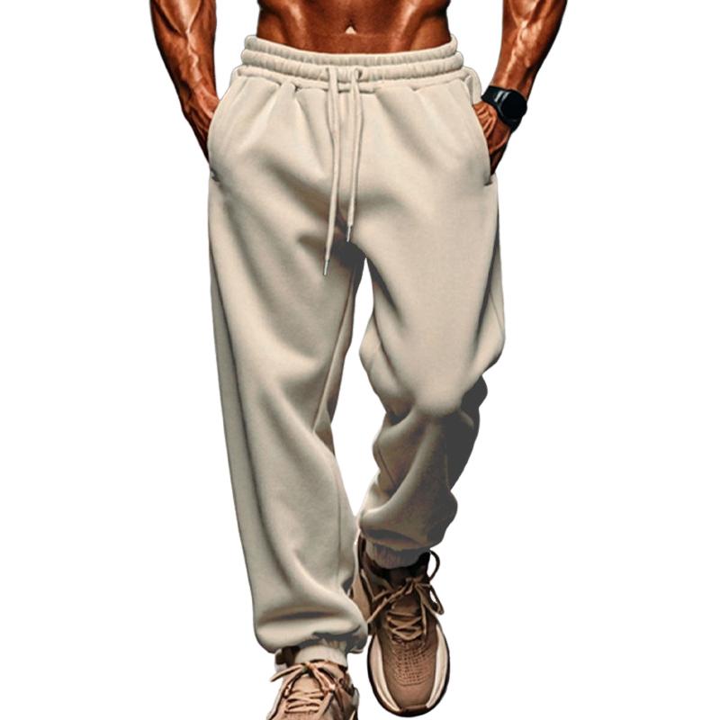 men's-solid-color-elastic-waist-loose-sports-pants