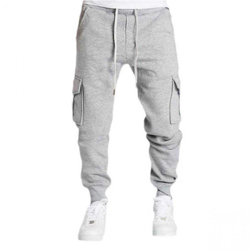 men's-solid-elastic-waist-multi-pocket-sports-pants