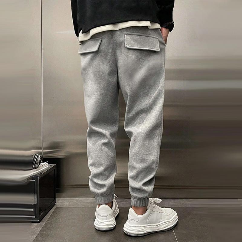 men's-solid-plush-loose-elastic-waist-casual-sports-pants