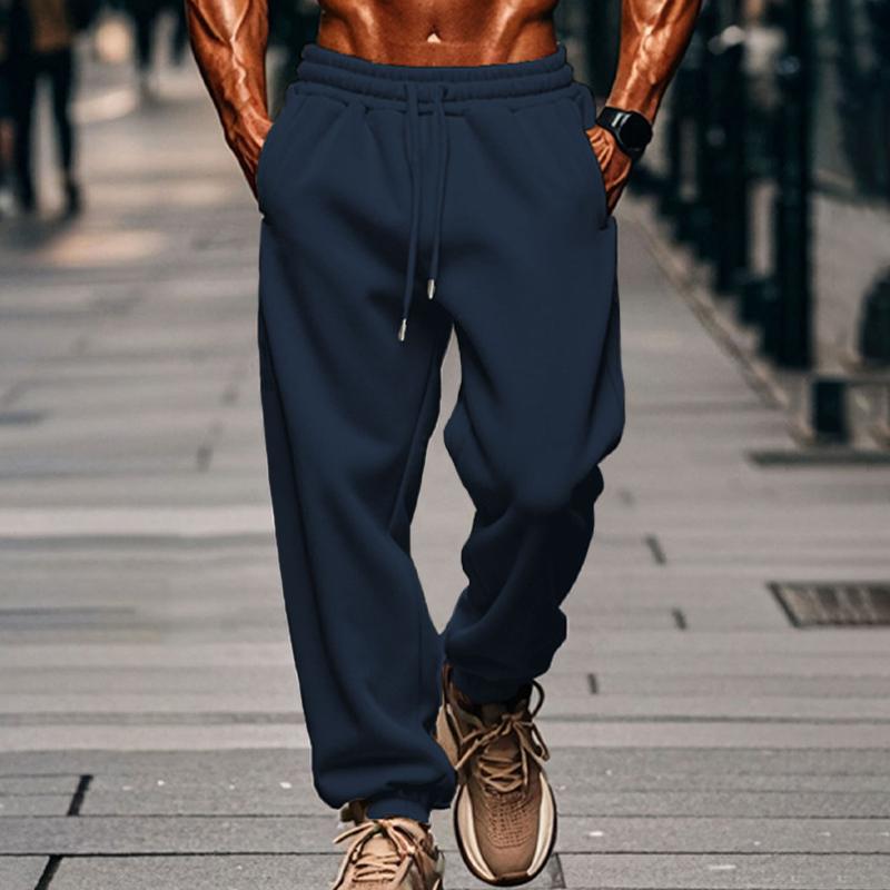 men's-solid-color-elastic-waist-loose-sports-pants