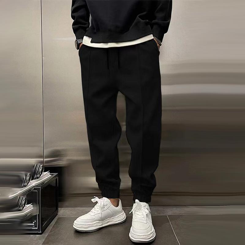 men's-solid-plush-loose-elastic-waist-casual-sports-pants