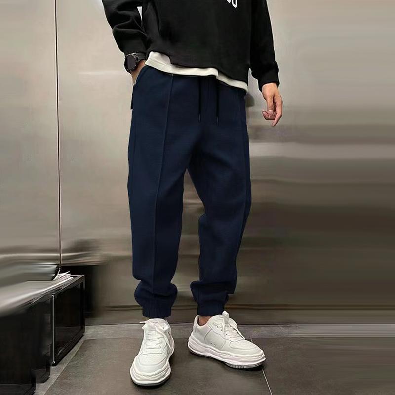 men's-solid-plush-loose-elastic-waist-casual-sports-pants