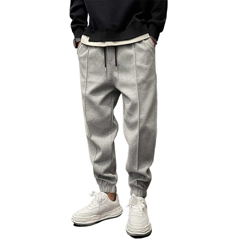 men's-solid-plush-loose-elastic-waist-casual-sports-pants