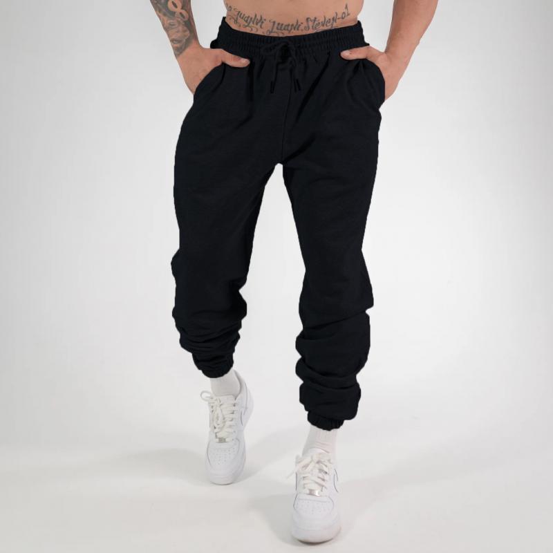 men's-solid-color-elastic-waist-casual-sports-pants