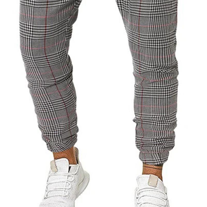 Retro Casual Plaid Print Drawstring Sports Pants