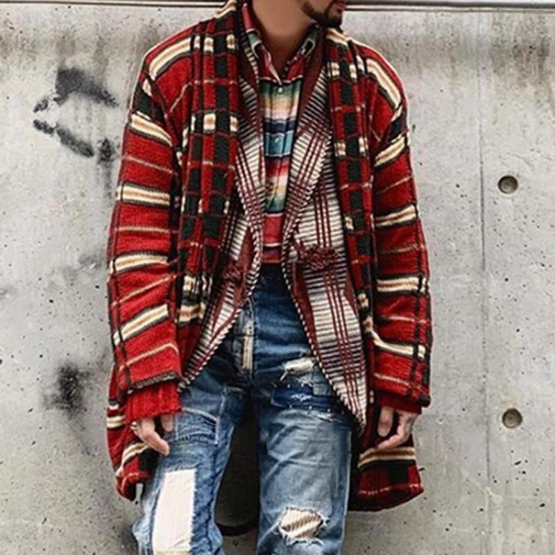 men's-casual-check-loose-knit-cardigan