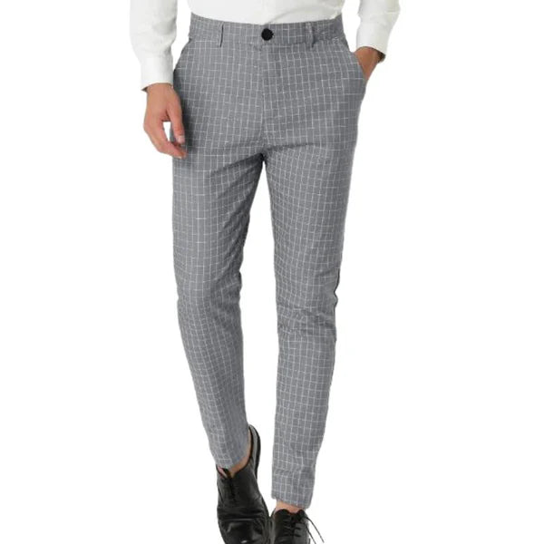 Retro Casual Simple Slim Fit Plaid Skinny Suit Pants