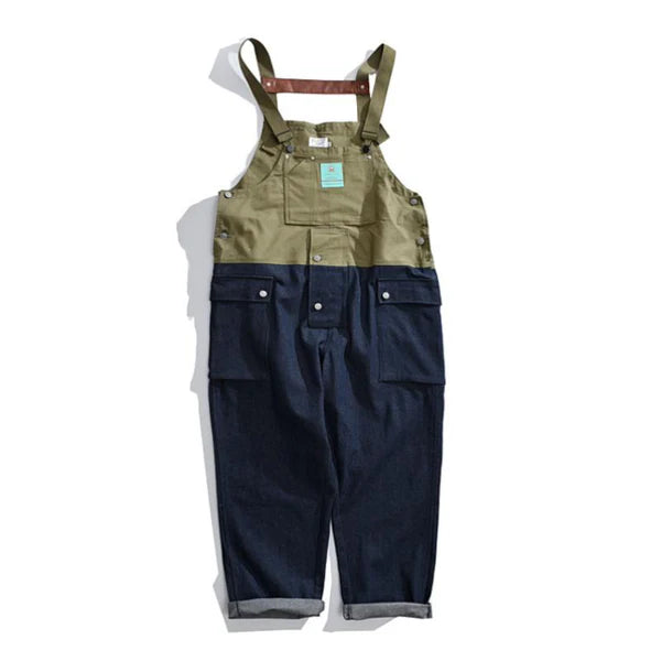Vintage Color Block Loose Cargo Overalls - DUVAL
