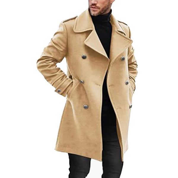 Lapel Double Breasted Mid-length Coat - DUVAL