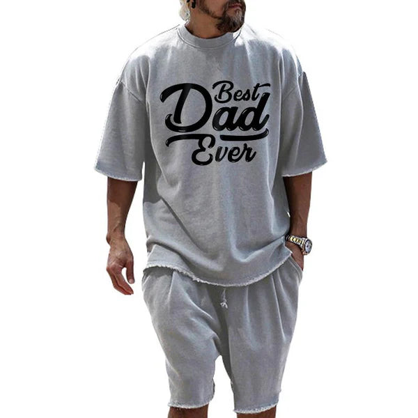 Fashion Loose Father's Day Print Short Sleeve T-Shirt and Shorts Set