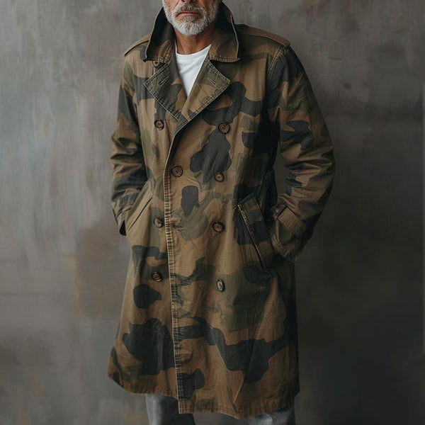 Camouflage Lapel Double Breasted Mid-length Cargo Trench Coat - DUVAL