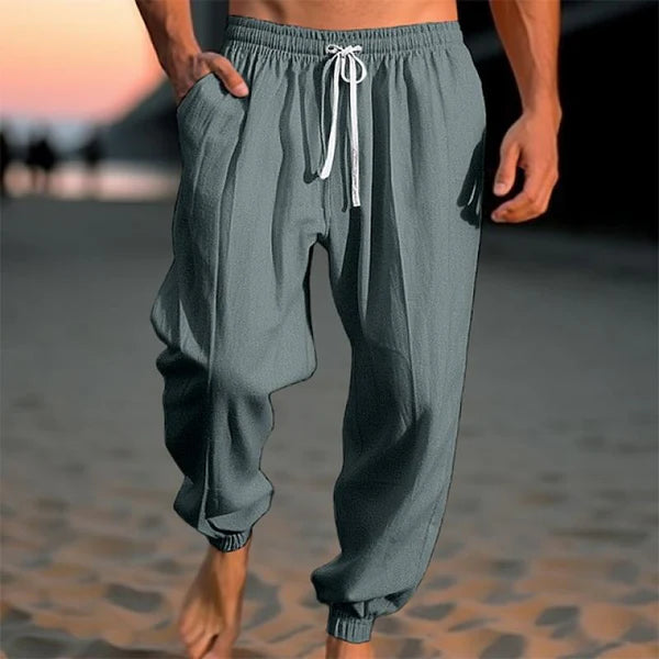 Solid Loose Linen Elastic Waist Casual Pants