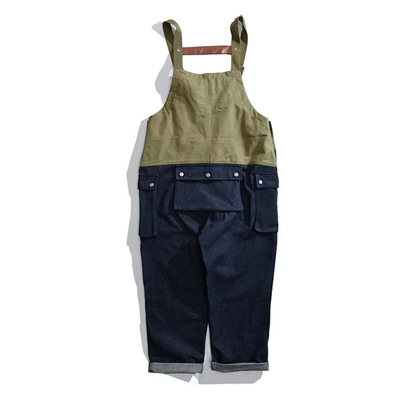Vintage Color Block Loose Cargo Overalls - DUVAL