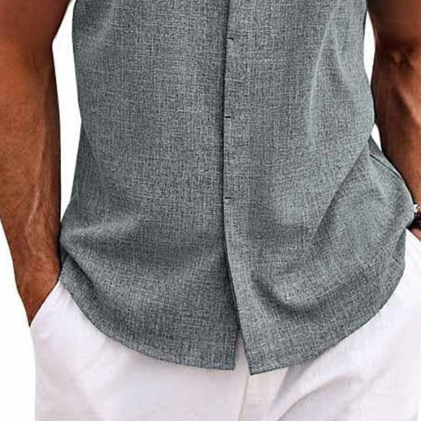 Solid Color Lapel Cotton and Linen Sleeveless Shirt