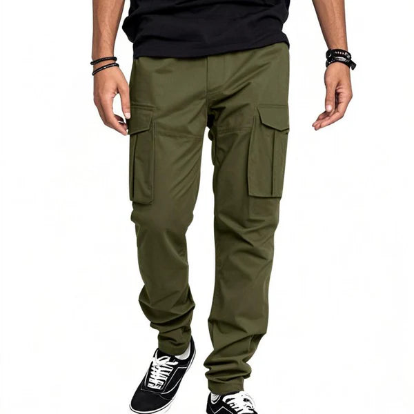 Solid Color Elastic Waist Multi-pocket Cargo Pants