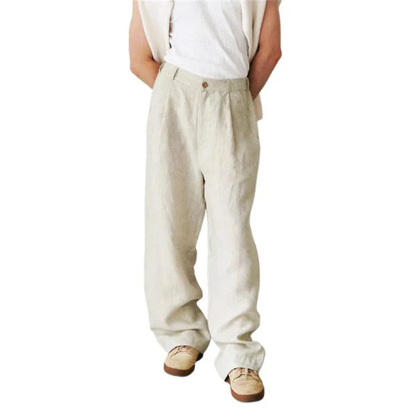 Casual Loose Linen Pleated High Waist Breathable Pants