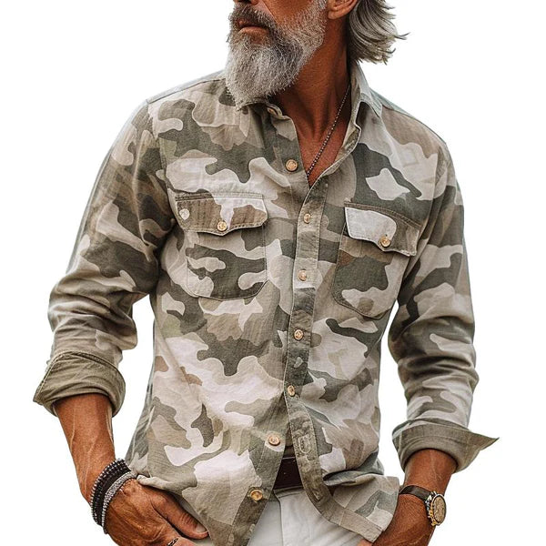 Camouflage Lapel Breast Pocket Cargo Shirt