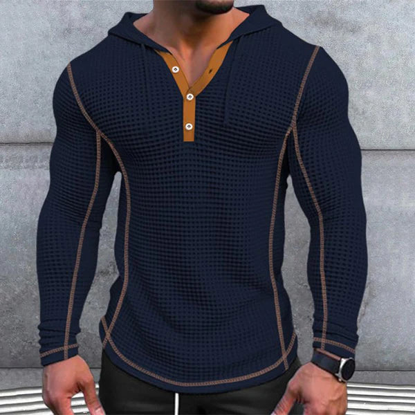 Solid Waffle Long Sleeve Casual Hoodie