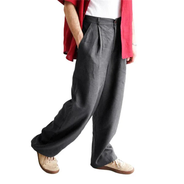 Casual Loose Linen Pleated High Waist Breathable Pants