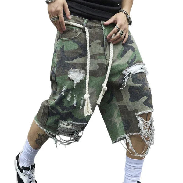 Camouflage Washed Ripped Cropped Trousers