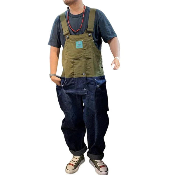 Vintage Color Block Loose Cargo Overalls - DUVAL
