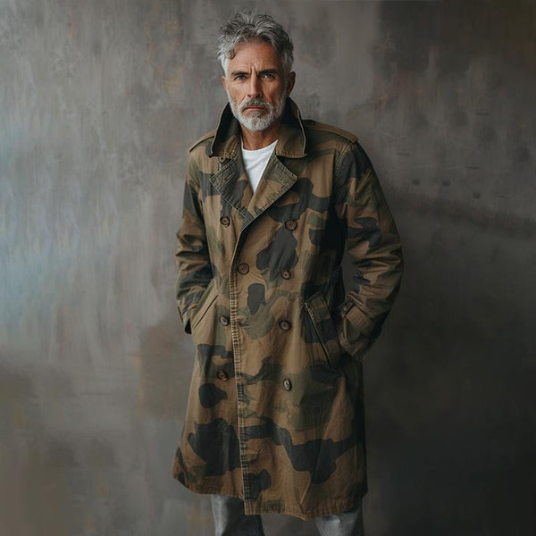 Camouflage Lapel Double Breasted Mid-length Cargo Trench Coat - DUVAL