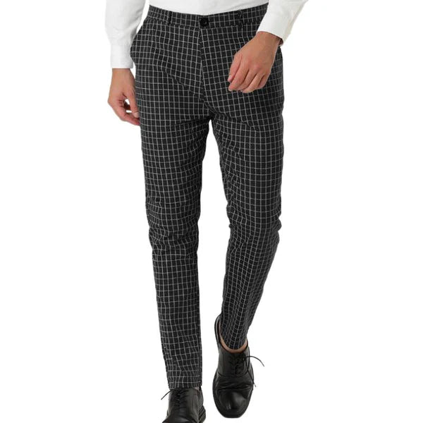 Retro Casual Simple Slim Fit Plaid Skinny Suit Pants