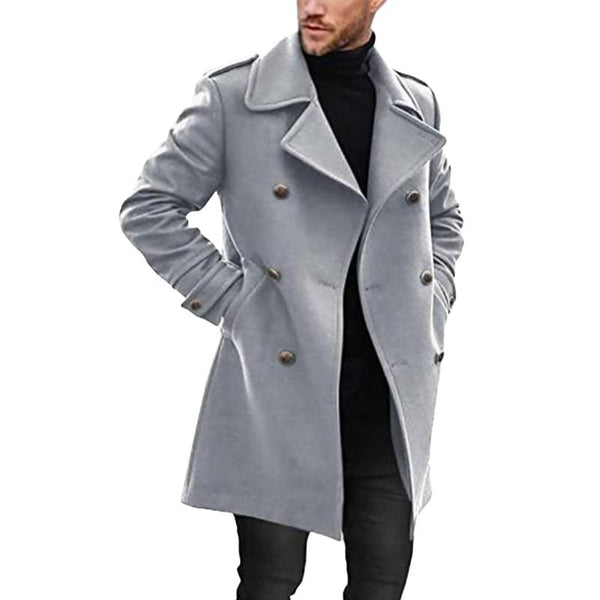 Lapel Double Breasted Mid-length Coat - DUVAL