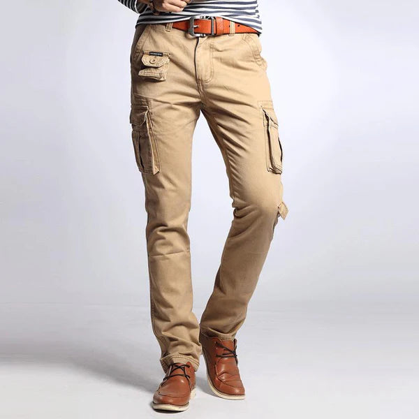 Solid Multi-pocket Cotton Slim Cargo Pants