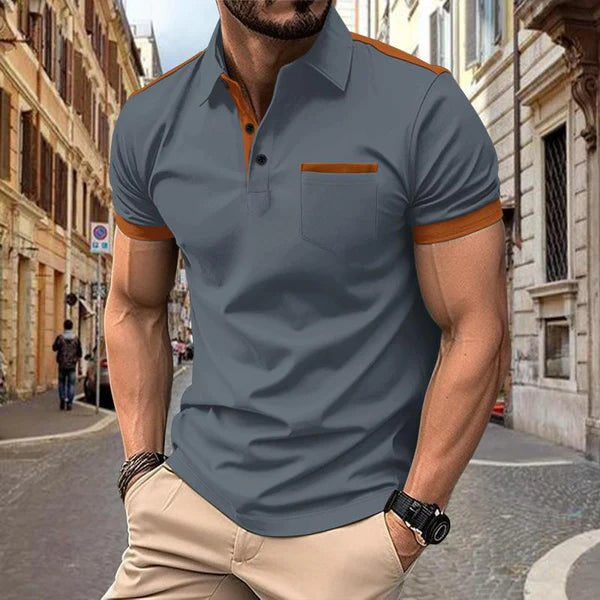 Colorblock Chest Pocket Lapel Short Sleeve Polo Shirt