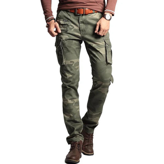 Camouflage Multi-pocket Cotton Slim Cargo Pants