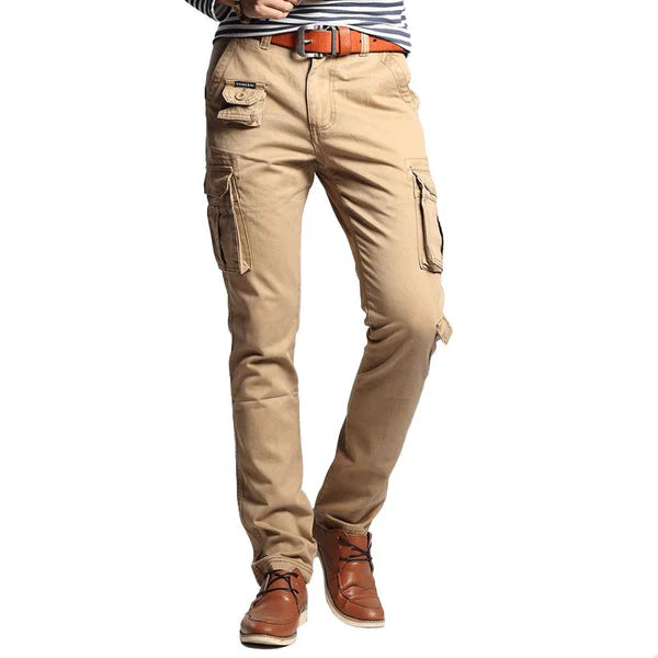 Solid Multi-pocket Cotton Slim Cargo Pants