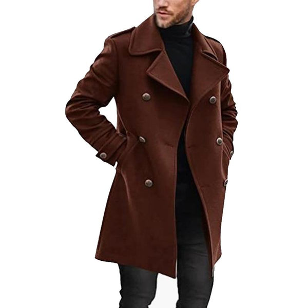 Lapel Double Breasted Mid-length Coat - DUVAL