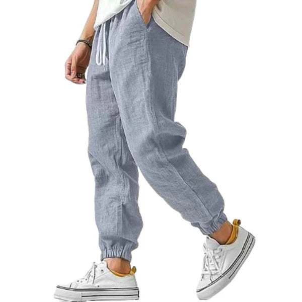 Casual Cotton Linen Slim Fit Elastic Waist Pants