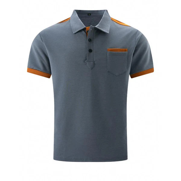 Colorblock Chest Pocket Lapel Short Sleeve Polo Shirt