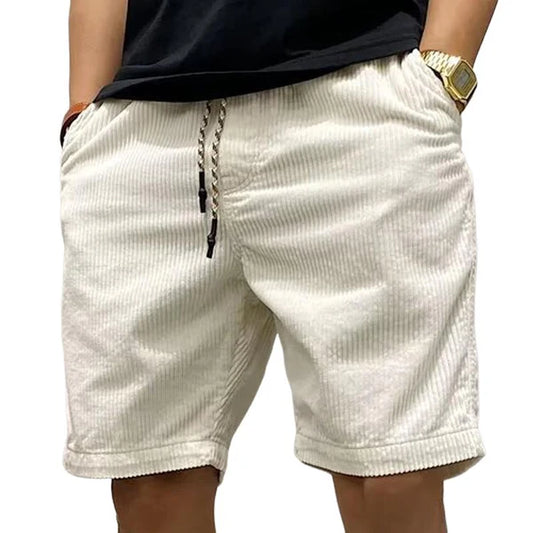 Solid Color Corduroy Elastic Waist Cargo Shorts