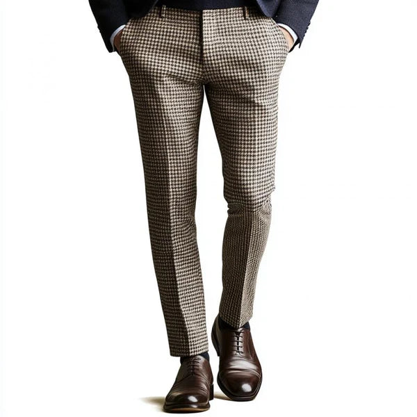 Retro Classic Casual Fashion Slim Fit Houndstooth Suit Pants